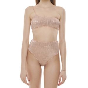 Giulia Bandeau Sequins One Shoulder Bikini Rose NWT. Made in Italy.